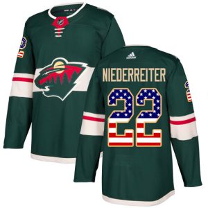 Herren Minnesota Wild Eishockey Trikot Nino Niederreiter #22 Authentic Grün USA Flag Fashion